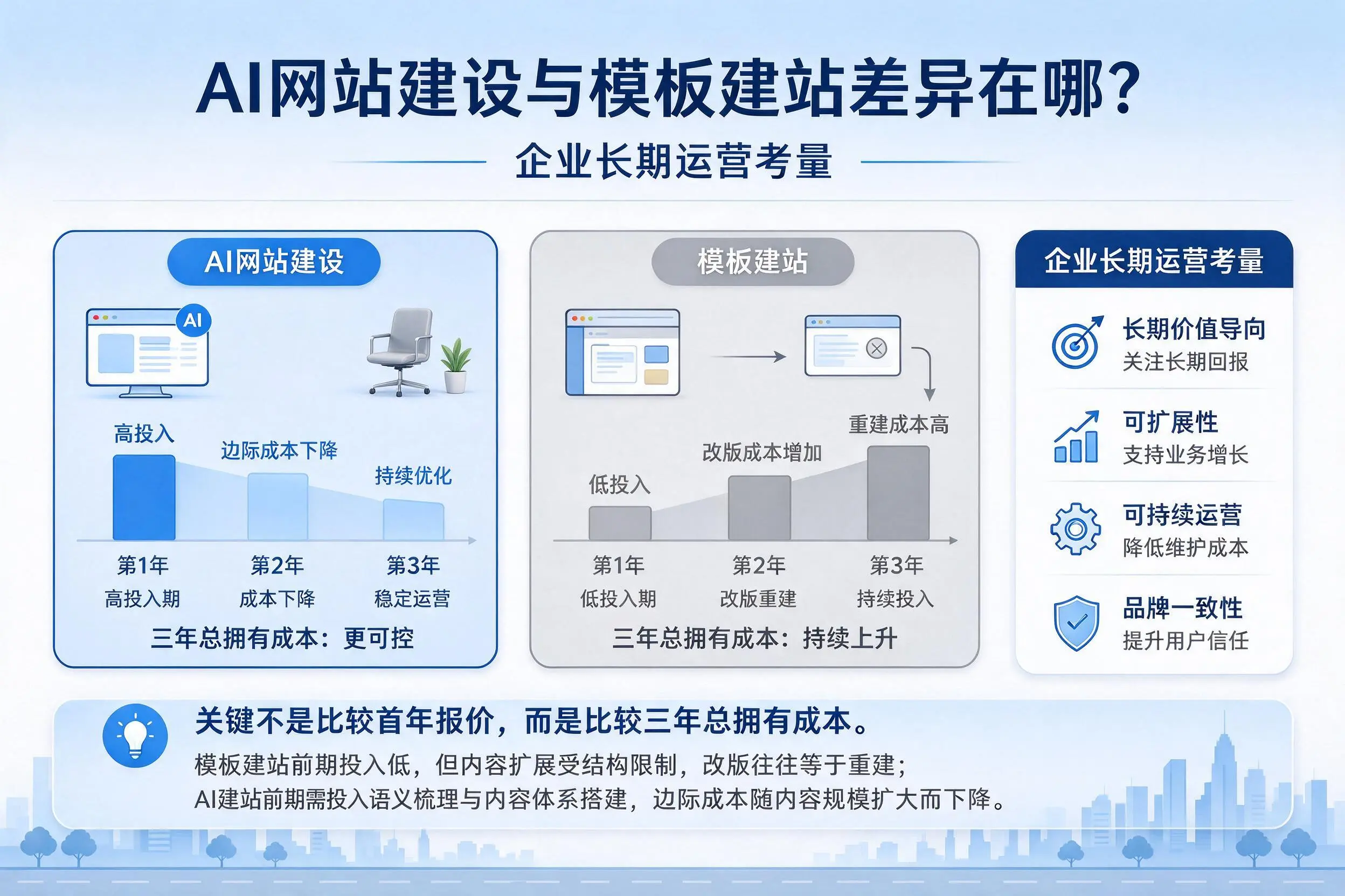 AI网站建设与模板建站差异在哪？果洛企业长期运营考量